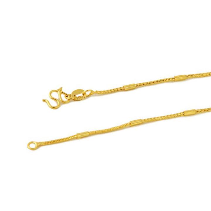 Genuine 24k Yellow Gold Necklace For Women Water Wave Chain Snake Bone/Round Bead/O Chain 45cm Necklace Pendant Fine Jewelry