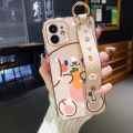 chenyyka For iPhone 12 Pro Max Case With Wristband New Design Square Edge Phone Case Cute Line Rabbit Pattern Shockproof Plating Silicone Casing Full Cover SoftCase Protection Cases Girl Women. 