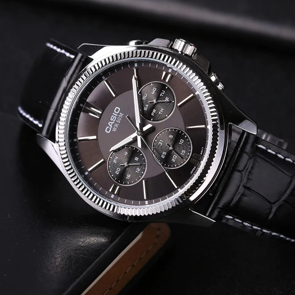 Casio - MTP-1375L-1AVDF - Stainless Steel Wrist Watch for Men - Genuine  Leather Strap