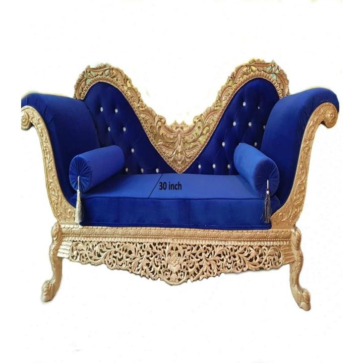Shisham Divan Sofa   Golden & Blue