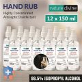 Pack of 12 x 150 ml Nature Divine Mist Spray Hand Rub 98.5% Isopropyl Alcohol, IPA Rubbing Alcohol and General Purpose Antiseptic Disinfectant. 