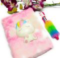 Fur Unicorn Squishy Diary Student Stationery For School Animal Plush Notebook Cute Diary Notepads With Wallet Pretty Pocket book Scrap booking notebook Unicorn. 