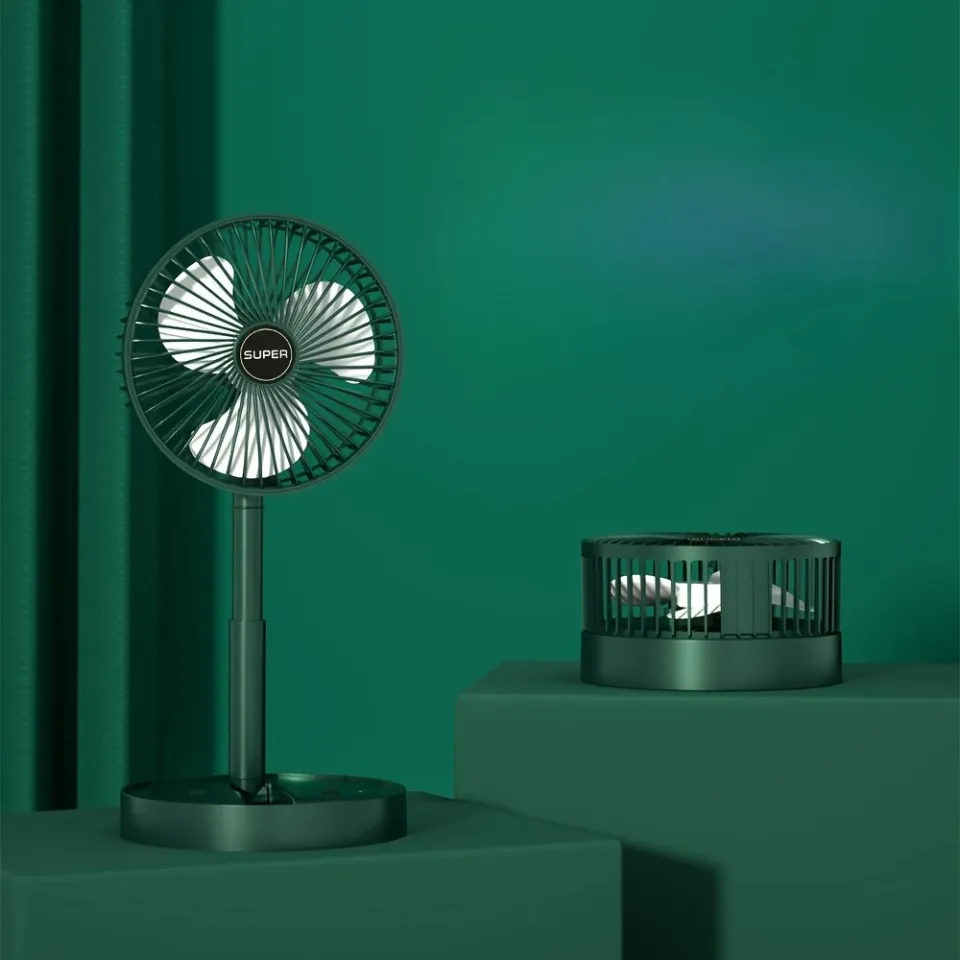New Portable USB Rechargeable Fan with Telescopic Design, Adjustable Speed, and Long Battery Life - Silent Desk/Floor Fan for Office and Home