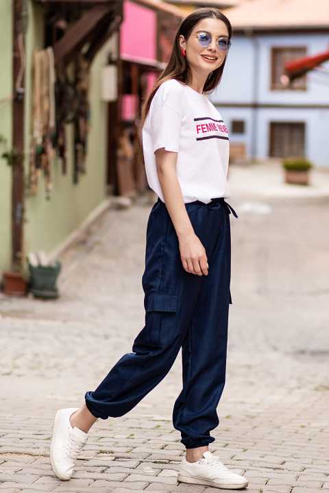 Armonika%20Women's%20Navy%20Blue%20Elastic%20Waist%20Pocket%20Trousers%20ARM-19Y001055%20-%20Image%203