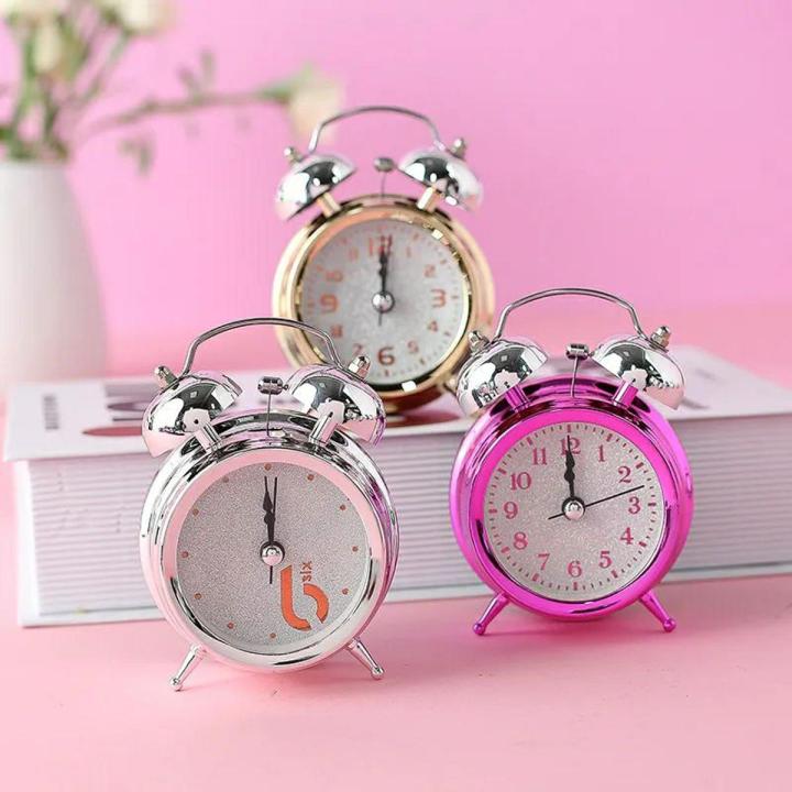 2 Inch Alarm Clock Creative Electroplating Flash Ringing Alarm Clock Round Number Dual Bell Loud Alarm Watch Bedside Clock Decor