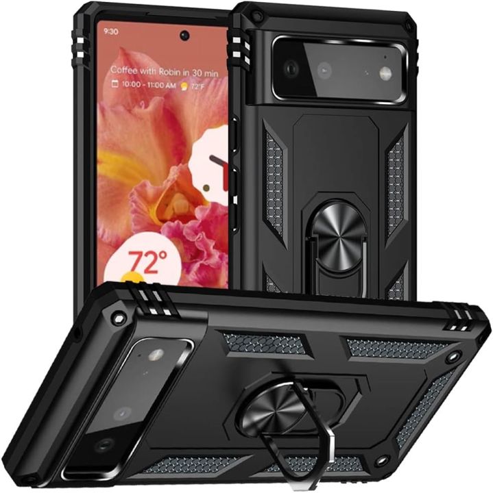 Google Pixel 6 Case, Silicone Shockproof Protective Armor Phone Cover with Ring Kickstand for Google Pixel 6 (Random Colors)