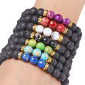 Lava Stone Beads Natural Stone Bracelet Men Volcanic Stone Jewelry Stretch Yoga Bracelet. 