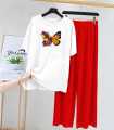 Summer Cotton Jersey Nighty Set for Women & Girls – Butterfly Printed T-Shirt & Pink Trouser Night Suit – Soft Breathable Home, Sleep & Lounge Wear (Women S–XL | Kids 7–14 Years). 