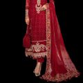 Embroidered Chiffon Dress With Chiffon Embroidered Dupatta in red. 