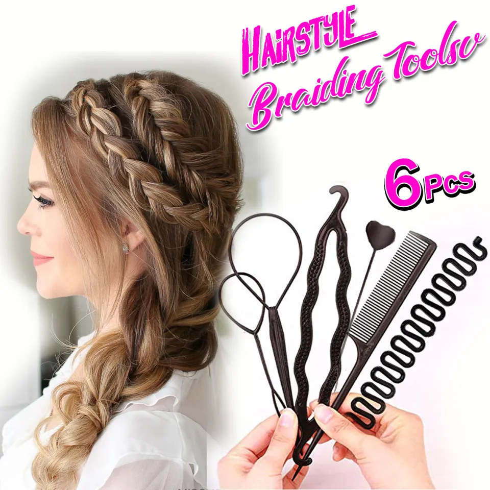 6PCs Braids Tools with Zig Zag Pony Tail Makers Professional Braids Tools Hair Styling Kits For Women Hair Accessories Set Women Girls DIY Hair Styling Set Kit Tools Accessories Pull Hair Needle Dish hair Comb Tools As Picture