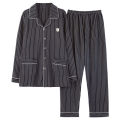 Cotton spring autumn middle-aged and young men's sleepwear, long sleeved outerwear, plus size loose home suit set, fashionable. 