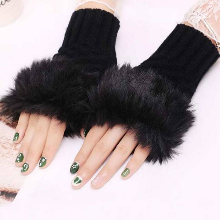 Wool Gloves Fancy Winter Women Grils wool glovs Gloves Knitting Woo wool glovs l Keep Warm Short Mitten Fingerless Lady Girl Half Finger Gloves Rabbit Lady hand Gloves KA373