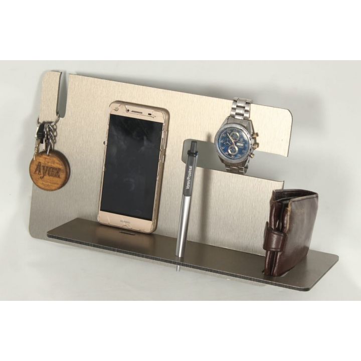 Phone Docking Station Hooks Key Holder Pen Holder Wallet Stand Watch Organizer Men Gift Husband Anniversary Birthday Nightstand Purse Father Graduation Male Travel Idea Gadgets For Table