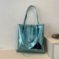 New Chic Large Handbag Women Shopping Shoulder Bag Simple PU Leather Totes Bags Shiny Casual Female Purse Girls Clutch Party Bag. 