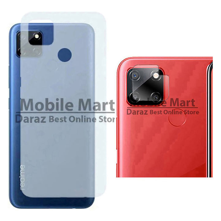 Realme C12 Transparent Back Matte Back Sheet Protector + Camera Lens Protector Glass Gorilla Glass Protector For Realme C12