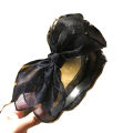 Side bow headband with lip print adult double bow hair butterfly knot headband ladies shape black mesh butterfly bow hair band tooth girl. 