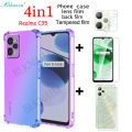 BLKNAIM (4-in-1) NEW For OPPO Realme C35 Case Anti-fall Color Mobile Phone + Full Screen clear Tempered Glass Film + Carbon Fiber Back Film + Lens Film. 