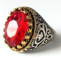 Silver and Gold Touching Ring with beautiful Red stone ring for men. 