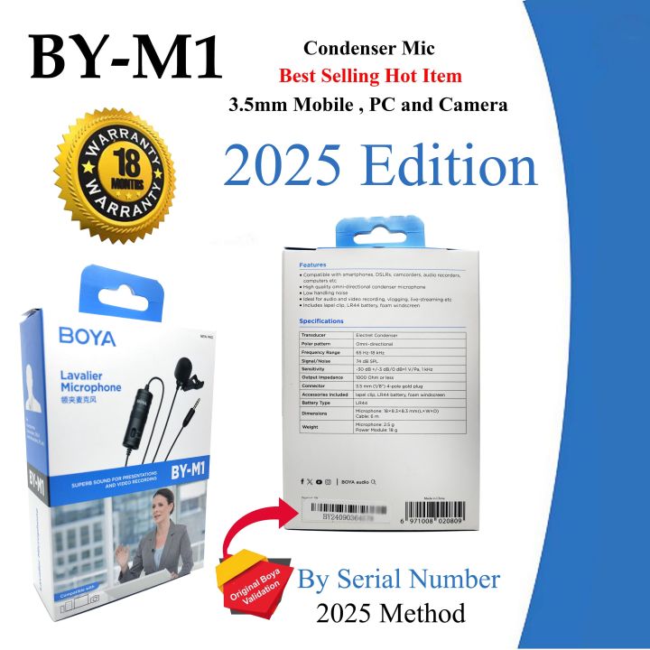 18 Months Warranty - Boya BY M1 Collar Microphone Lavalier Lapel Mic for Android Smartphone PC Professional
