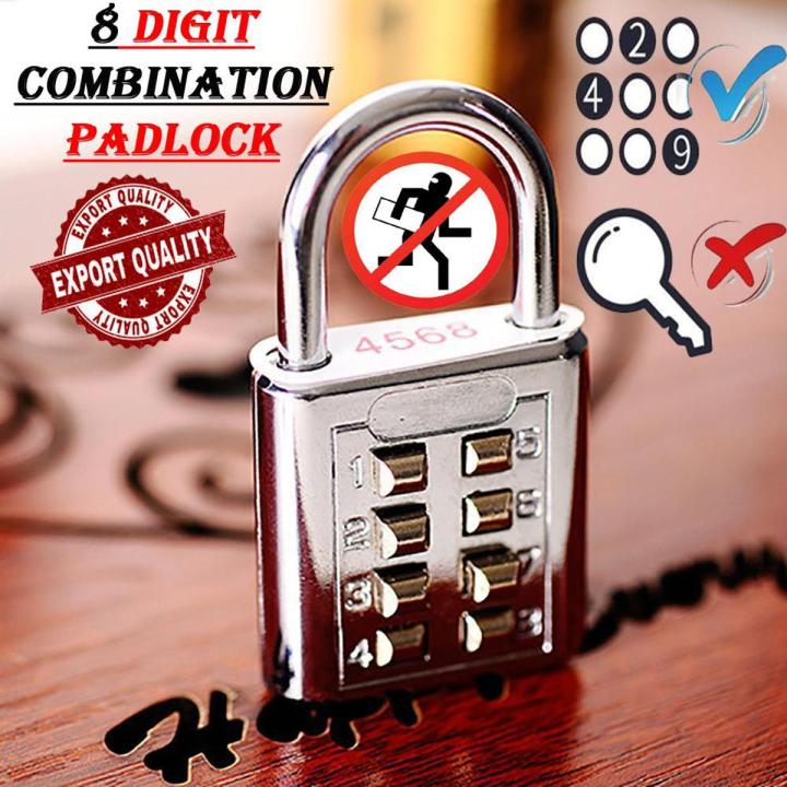 8 Digit Push Button Lock - Digit Password Combination Padlock for Suitcase School locker Luggage Travel bag ressetable Code Anti-Theft number Locks - NOT RESETTABLE Password Lock - Keyless Padlock