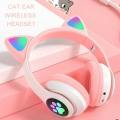 Cat Ear Headphone STN 28 Bluetooth 5.0 Stereo Headset Audio Device Noise Canceling and Microphone Support TF Card Dual Connection with RGB Flashing Light. 