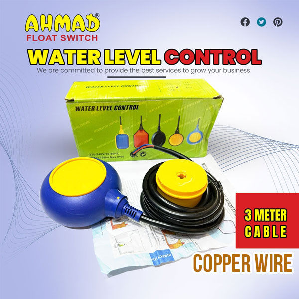 Automatic Water Level Controller Float Switch | Heavy Duty Float Switch For Water Tank | Auto ON/OFF Motor Controller | Overhead & Underground Water Tank Best Fot Home & commercial Use | 3 Meter Cable | Control Your Pump Autmatically | Ahmad Float Swirch