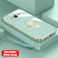 COROGI for Samsung Galaxy Grand Prime Back Cover with Ring Holder + Wrist Strap Luxury 6D Plating Frame Shiny Cases Soft Silicone Square Protective Mobile Phone Case. 