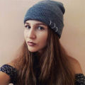 Unisex Metal Ring Knitted Beanie Hat Winter Warm Skull Cap. 
