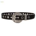 Rhinestone Belt PU Leather Belt Eyelet Belt Sequin Belt for Trousers Dress Skirts , Black. 