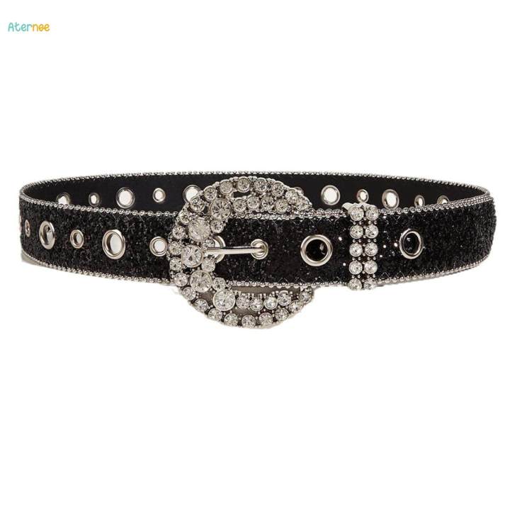 Rhinestone%20Belt%20PU%20Leather%20Belt%20Eyelet%20Belt%20Sequin%20Belt%20for%20Trousers%20Dress%20Skirts%20,%20Black%20-%20Image%204