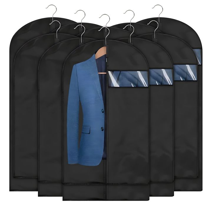 Dress Covers(Pack of 5)with Transparent Window,Suit Covers with Zipper,Dust Proof Cover for Dress,Garments Bags,Pant Coat Cover,Clothes Cover Protector