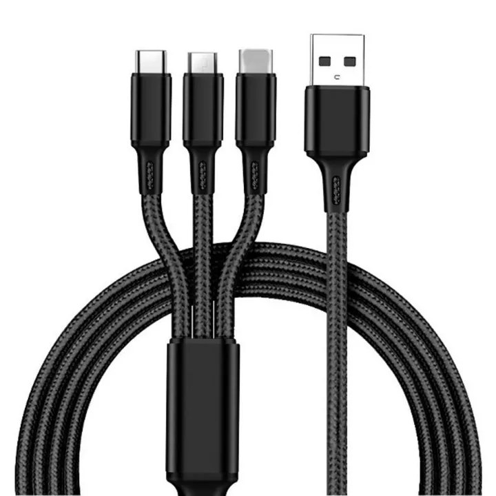 3 in 1 Quick Charge [Micro USB + Type-C + IOS] 3A Fast Charging Cable ...