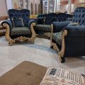 MF Furnishing & Co Tufted Royal 5 Seated Sofa Set 3+1+1 In Order Velvet Fabric + Printed Seats Tufted Back. 
