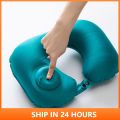 【Footprint】 U-Shape Travel Pillow Automatic Air Inflatable Airplane Car Pillows Ring Pillow Folding Press Type Bed Pillows Neck Cushion 2. 