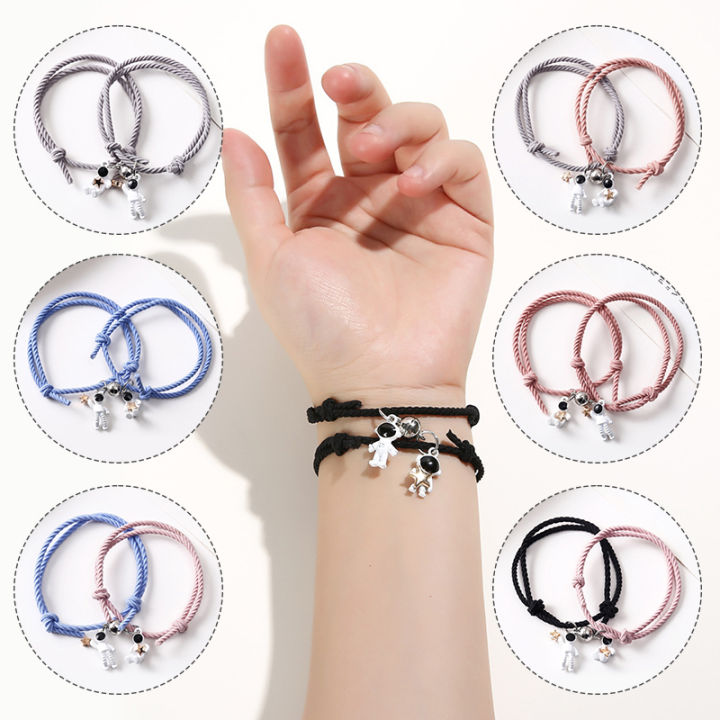 2 Pcs Romantic Spaceman Couple Bracelet for Women Men Astronaut Double Layer Braided