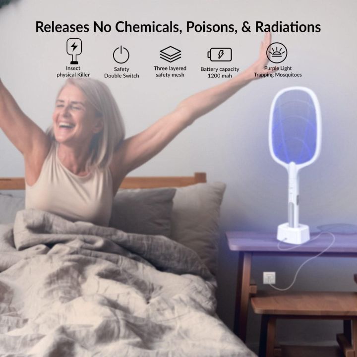 Electric Fly Swatter, 2-in-1 Handheld Rechargeable Bug Zapper, 3-Layer Touch Mesh, 3000 Volt High-Powered mosquito Killer Racket for Indoor and Outdoor, Original agarbatti Mosquito Killer China Imported pack of 30 with stand