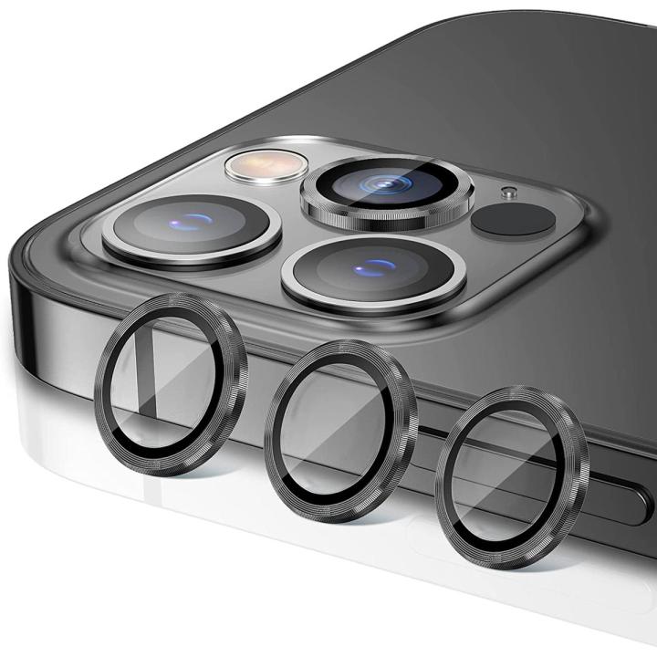 Camera Lens Protector Compatible with iPhone 13 Pro / 13 Pro Max, Premium Tempered Glass Circle Film, Aluminum Alloy Full Fit Ring Lens ( Black )