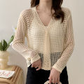 Hollow out design with ice silk and thin sun protection jacket for women's lazy summer knitted cardigan top. 