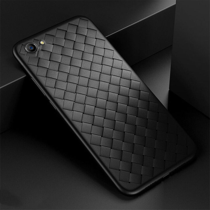 lthmy for OPPO F7 Youth Realme1 CPH1859 CPH1861 phone case Leather Texture Finish Non-Slip Grip Full Body Protection Cover  Flexible Silicon Luxury Plaid Breathable