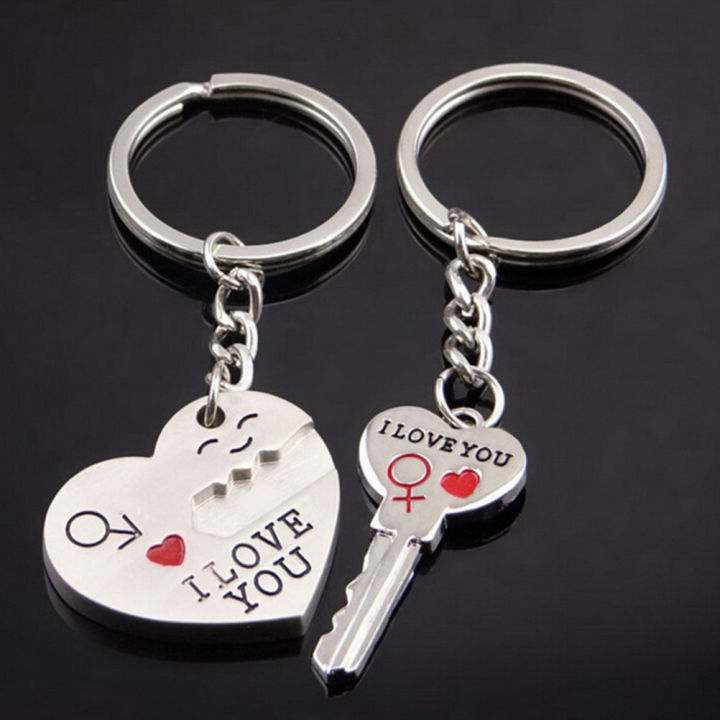 2pcs Fashion Love Heart Key Ring Keyfob Couples Romantic Keychain Lover Gift