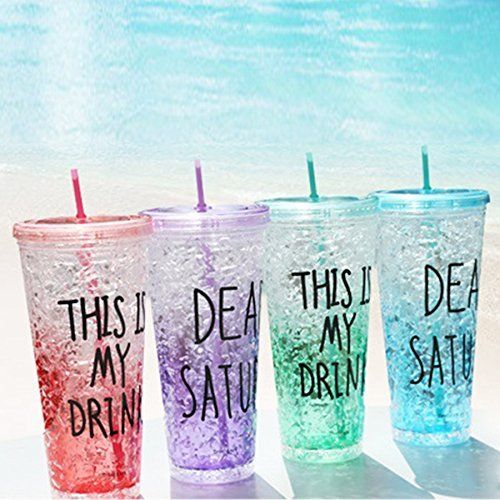 Summer Ice Cups Acrylic Cup with Double Wall Plastic Sport Water Bottle Juice Cup with Straw Cap drinkware 450 ML