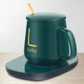 Coffee Mug-Warmer, USB Electric Coffee Cup Warmer for Desk, with Automatic On/Off to Keep Temperature Up to 104-122℉/ 40-50℃, Include Ceramic Mug, Cover, Spoon, Enjoy Anytime Hot Drinks,Green. 