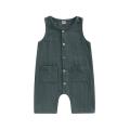 Baby Boy's Girl's Jumpsuit, Round Neck Sleeveless Button Down One Piece Romper for 0-3 Year-Old Toddler. 