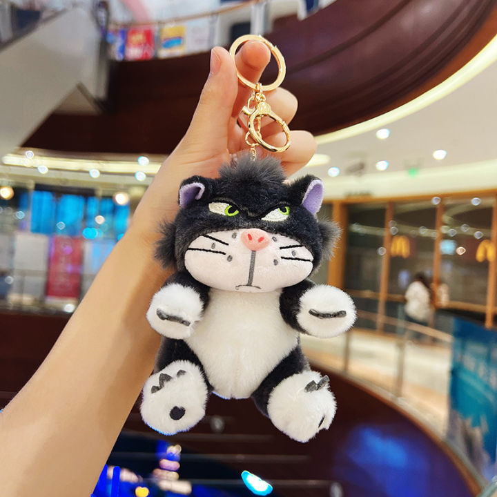 Cute Lucifer Cat Disney Keychain Anime Movie Stuffed Doll Soft Lucifer Cat Plushie Girl Key Chain Birthday Gift Bag Pendant