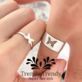 Trendy Trendy Gold Butterfly Rings For Women Men Lover Rings For Couple Size Adjustable Couple Rings. 