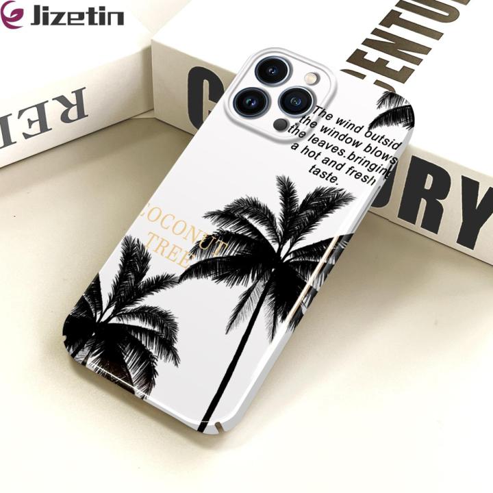 Jizetin for iPhone 12 Pro Back Cover Coconut Forest By The Sea Luxury Slim Hard Crashproof Mobile Phone Case For Boys Girls