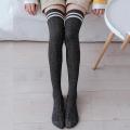 Women Color Block Striped Thigh High Knitted Long Socks Over The Knee Stockings. 