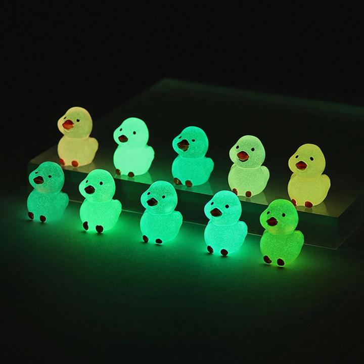 10Pcs Mini Luminous Resin Ducks Glow In The Dark Miniature Ornament Tiny Duck Sunlight Super Store