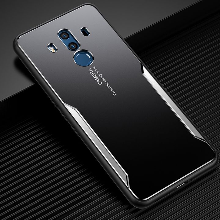 For Huawei Mate 10 Pro Electroplated Metal Back Panel Soft TPU Bumper Double Shockproof Protective Cover Compatible case