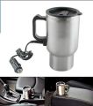 12V Car Charging Electric Kettle Stainless Steel Heated Thermos Travel Coffee Mug, Silver(use only for  keeping warm.Can't be used for making tea or boiling water). 